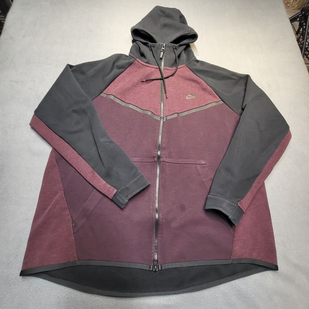 Nike Hoodie Mens 2XL Red Full Zip Long Sleeve Sweatshirt High Neck